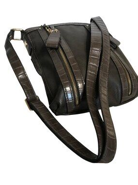 Hilary Radley Purse Brown Leather Crossbody Croc Embossed & Leopard Lining 10 x